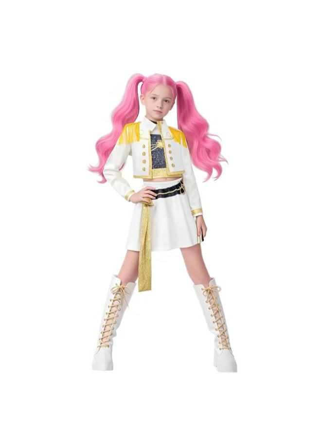 KPop Demon Hunters Mira K-Pop Demon Hunters Cosplay Costume with White and Gold Jacket, Skirt and Belt Set, Idol-Inspired Performance Outfit for Fans, Events and Costume Parties 4to5 years 110cm - Image 4